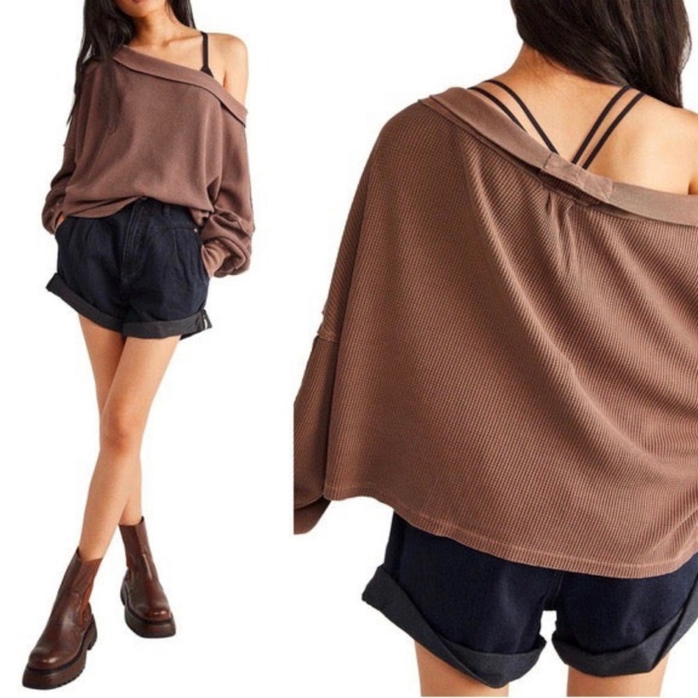 Free People Close To You Off the Shoulder Pullover in Fired Earth